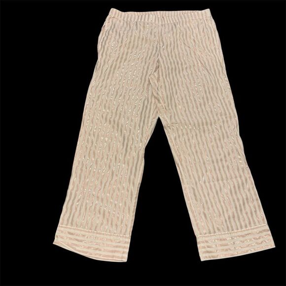 Victoria’s Secret Metallic Striped Long Sleeve And Pants Pajama Set Pink White L - Picture 3 of 10